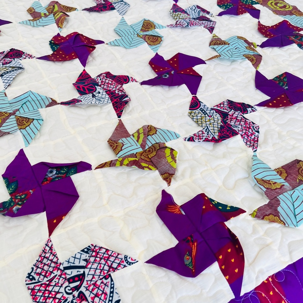 HANDMADE PINWHEEL Quilt Ethnic Fabric Unique STUNNING - Picture 17 of 17